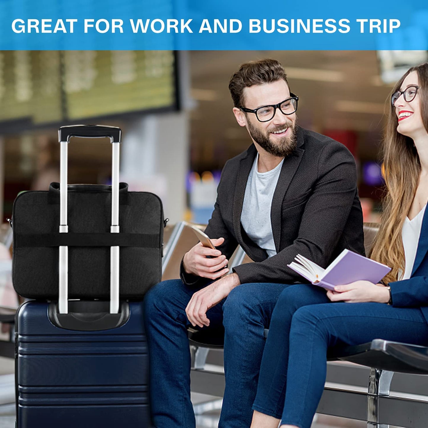 Laptop Bag, 15.6 Inch Briefcase Men, Lockable Computer Bag Work Bag, Water-Repellent Shoulder Messenger Bag Travel Office Business, Black | Work Bag Water-Repellent Shoulder Messenger Bag Travel Office Business