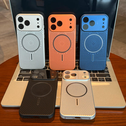 Magnetic Honeycomb Mesh Cooling Phone Case, Breathable PC Protective Cover with Dopamine Color Matching, Unisex, Compatible with Iphone 17/16/15/14/13/12 Pro Max