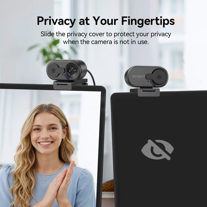 EMEET C100 4K External USB Webcam for PC, Fixed Focus, 66° FOV, Built-In Mic, Privacy Cover, Portable Metal Clip, Computer Camera for Home Office, Online Meetings, Desktop/Laptop USB-A, External Usb Webcams