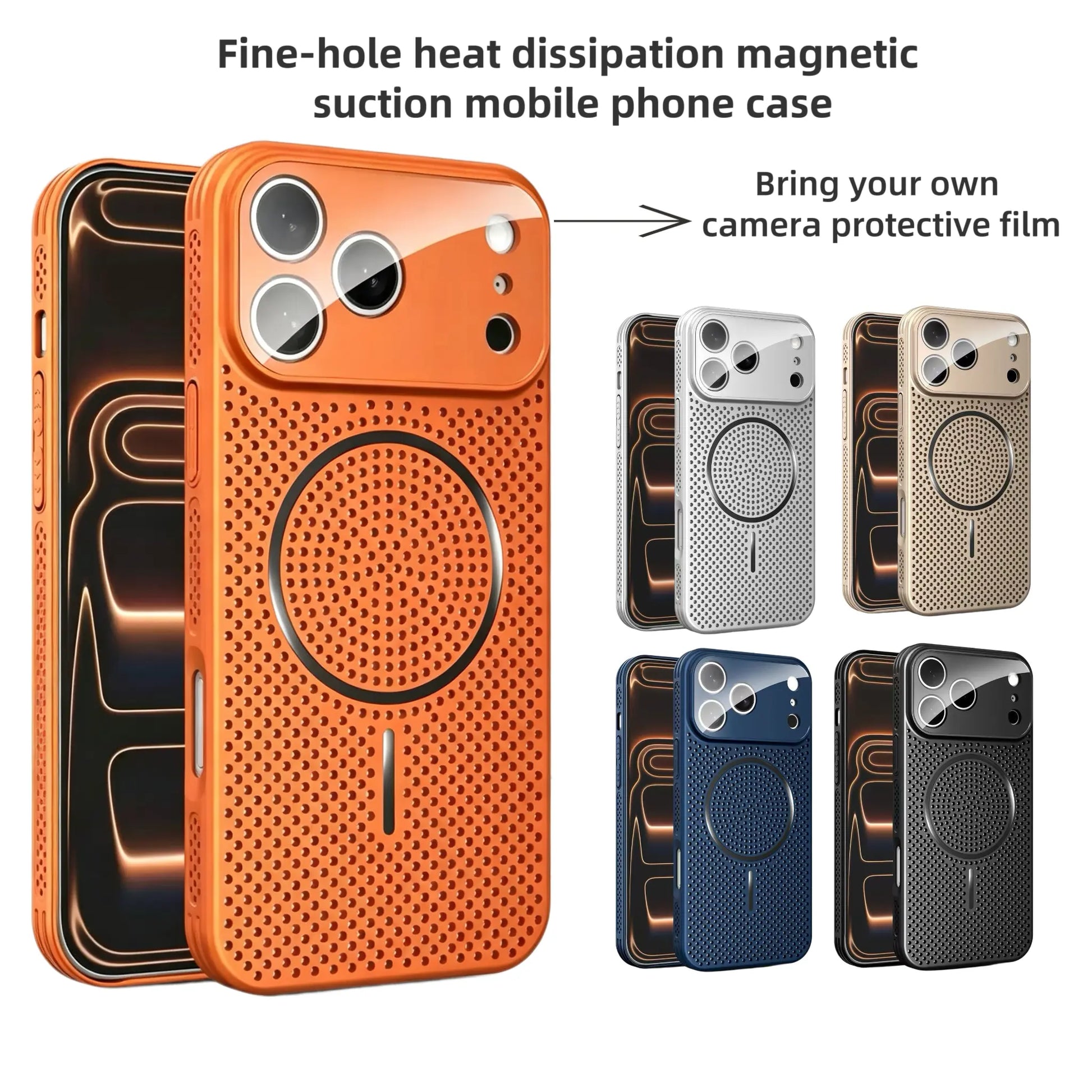 Magnetic Honeycomb Mesh Cooling Phone Case, Breathable PC Protective Cover with Dopamine Color Matching, Unisex, Compatible with Iphone 17/16/15/14/13/12 Pro Max